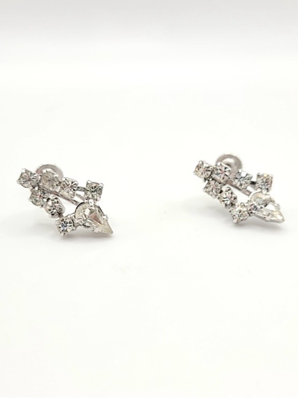 Vintage Keyes Crystal Screw Back Earrings Silver Tone